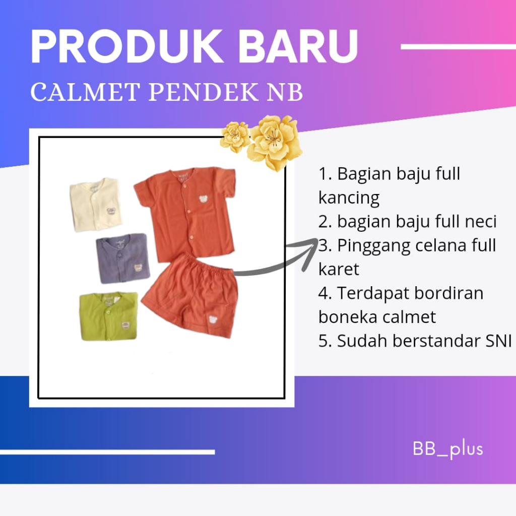 PAKAIAN BAYI - SETELAN BAJU KANCING CALMET LENGAN PENDEK NEW BORN