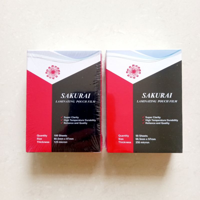

[ MURAH ] Plastik Laminating Pouch Film KTP Sakurai 125 Micron ( isi 100 ) / 250 Micron ( isi 50 )