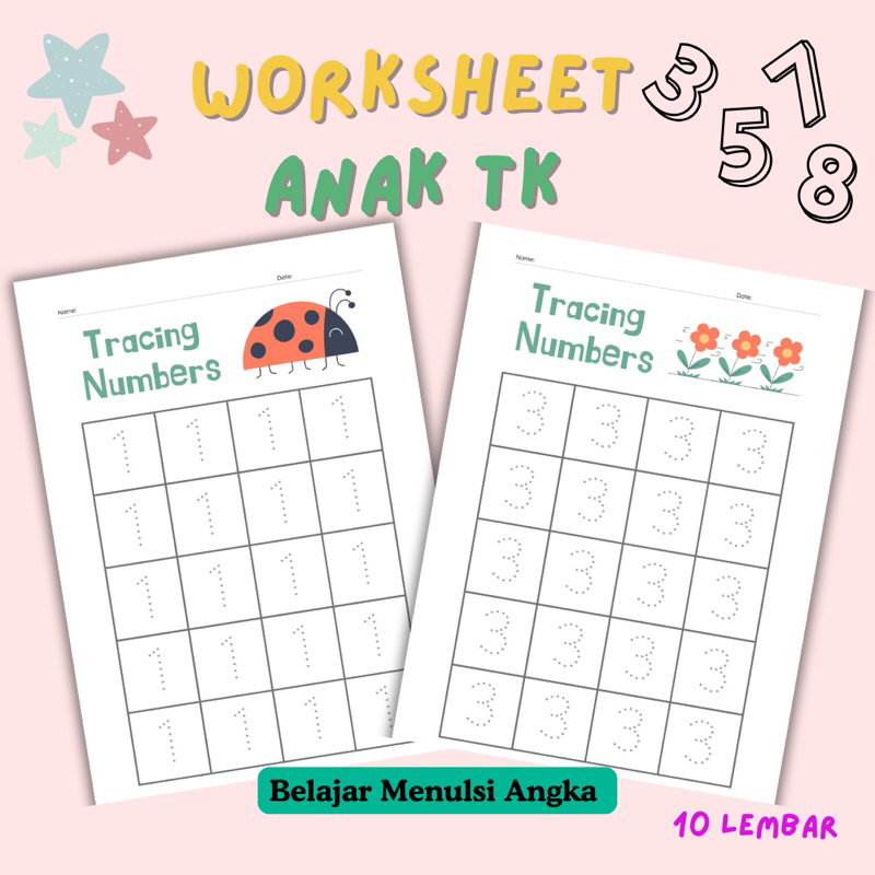 Worksheet Anak TK Belajar Menulis Angka Wipe and Clean