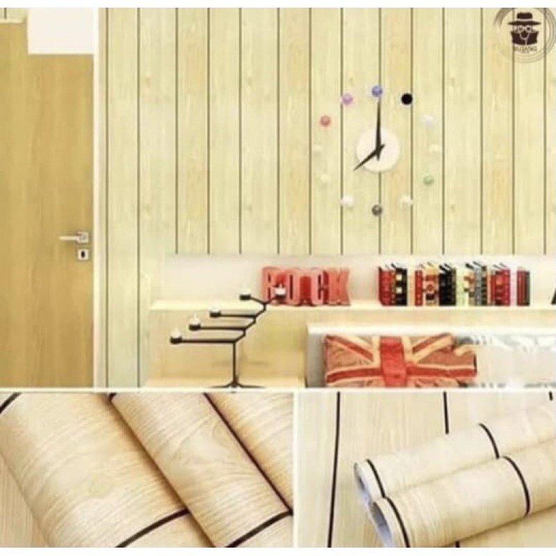 Wallpaper Dinding Stiker Sticker Serat kayu muda kombi garis hitam CY1180