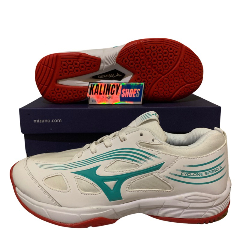 SEPATU BADMINTON MIZUNO CYCLONE SPEED 3 WHITE TOSCA BADMINTON SHOES