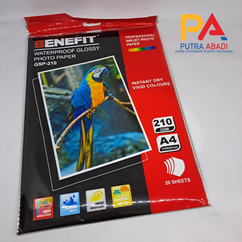 

Glossy Photo Paper Benefit A4 210gsm 20 Lembar