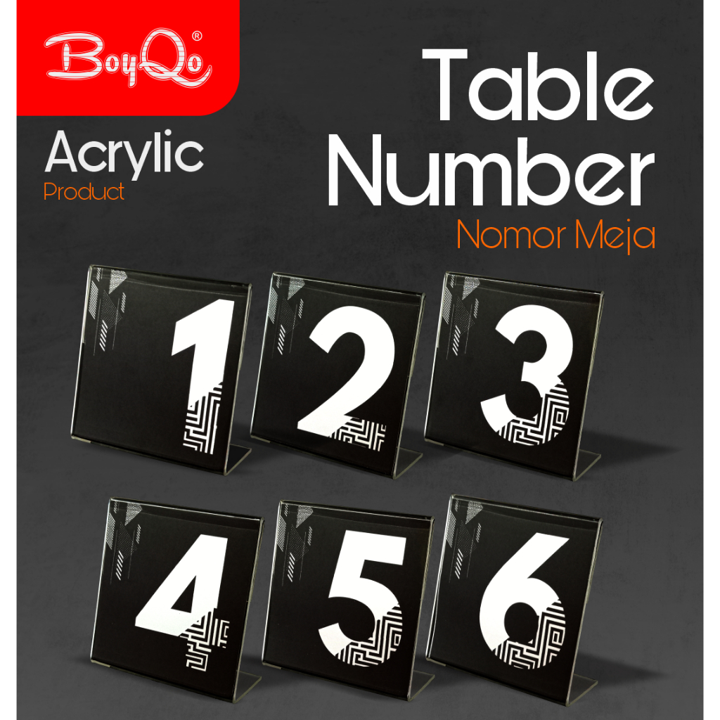 

BoyQo Nomor Meja Acrylic Custom Nama dan Logo 9 X 9 CM