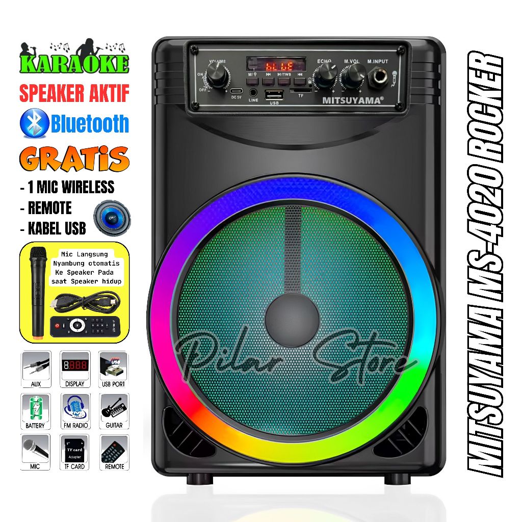 Speaker Bluetooth Karaoke Wireless MITSUYAMA MS-4020BT ROCKER / ms-4020bt rocker 8 Inch Gratis ( MIC
