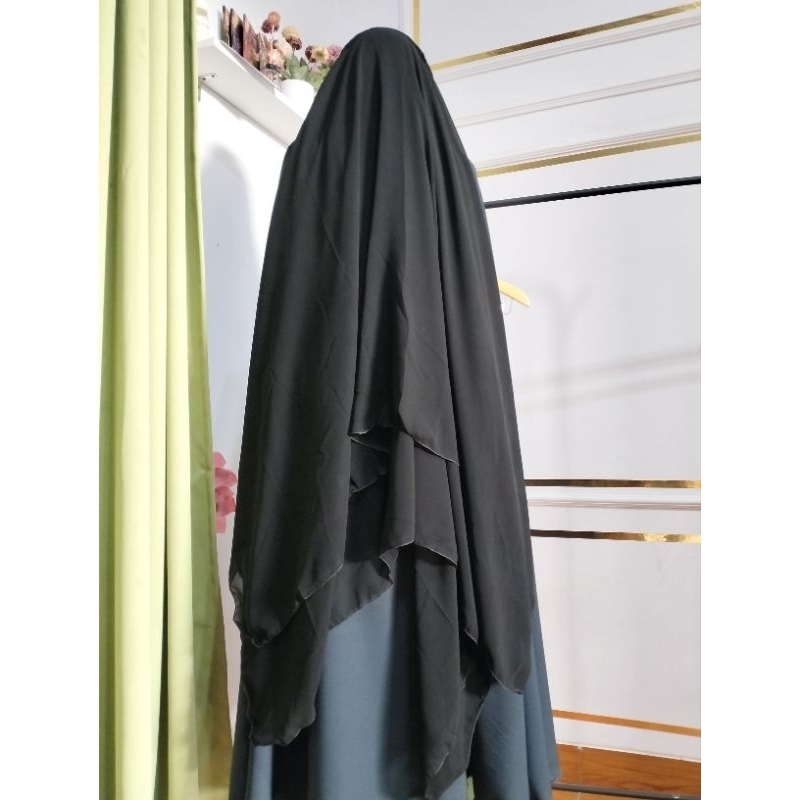 READY STOK HITAM  [BISA COD] NIQOB SAUDI PONI JUMBO | CADAR SAUDI JUMBO FULL SIFFON jetblack SILKY B