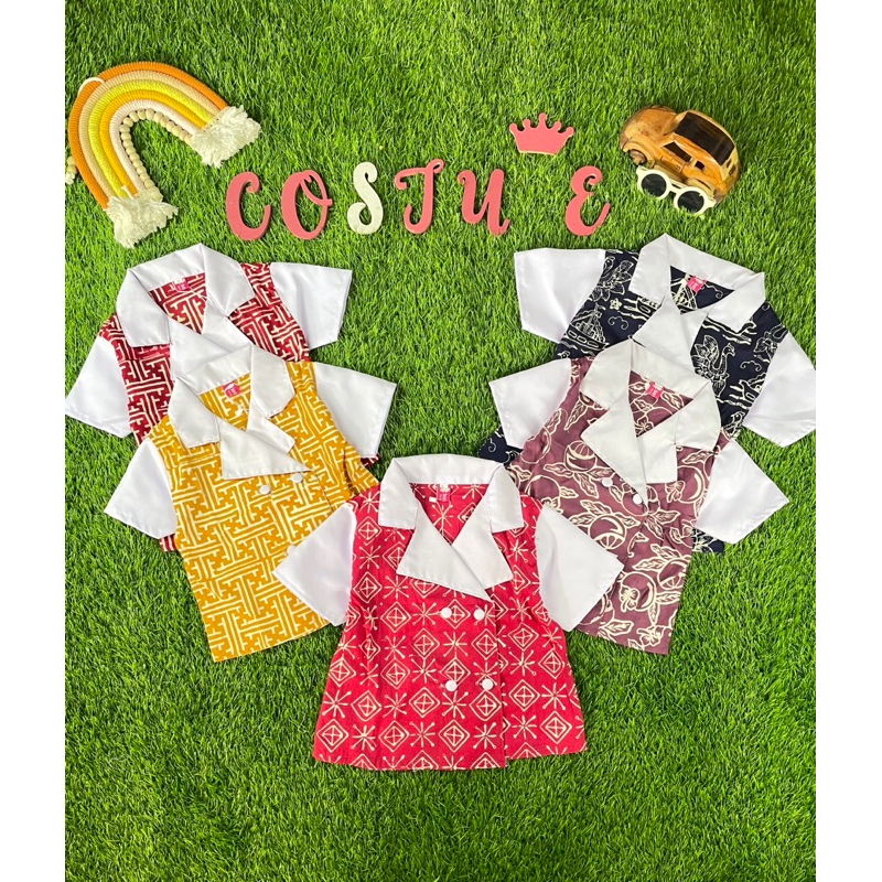Batik Costume Blouse Outer Vest Batik Anak Cap Bisa Atasan Bisa Jadi Outer Mewah Kombinasi Putih
