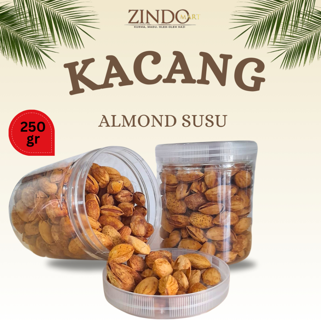 

KACANG ALMOND CANGKANG RASA SUSU 250GR / CEMILAN OLEH2 HAJI DAN UMROH