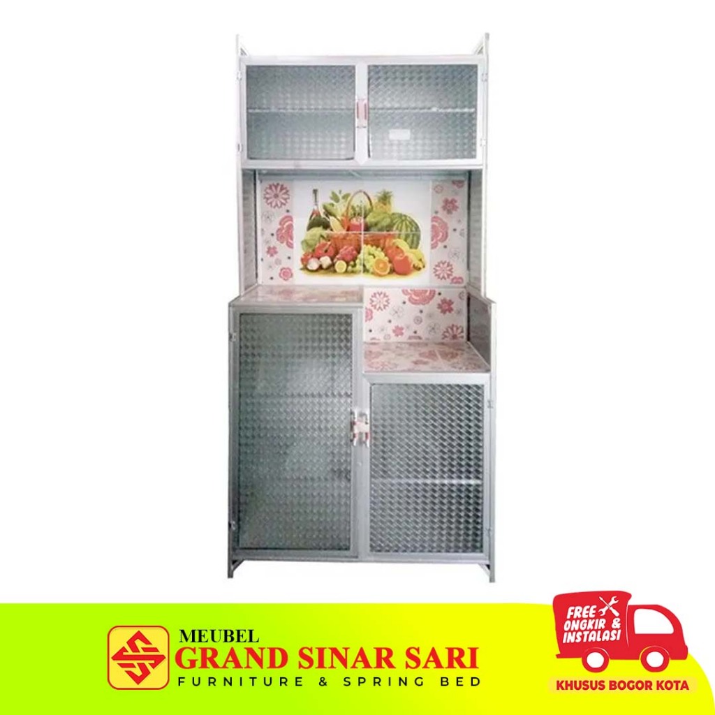 Rak piring aluminium 2 pintu tanpa roda
