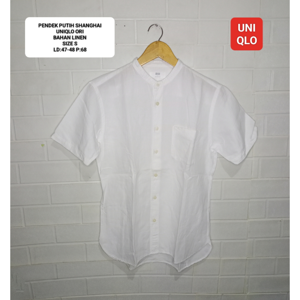 KEMEJA PENDEK PUTIH SHANGHAI UNIQLO ORI SIZE S BAHAN LINEN