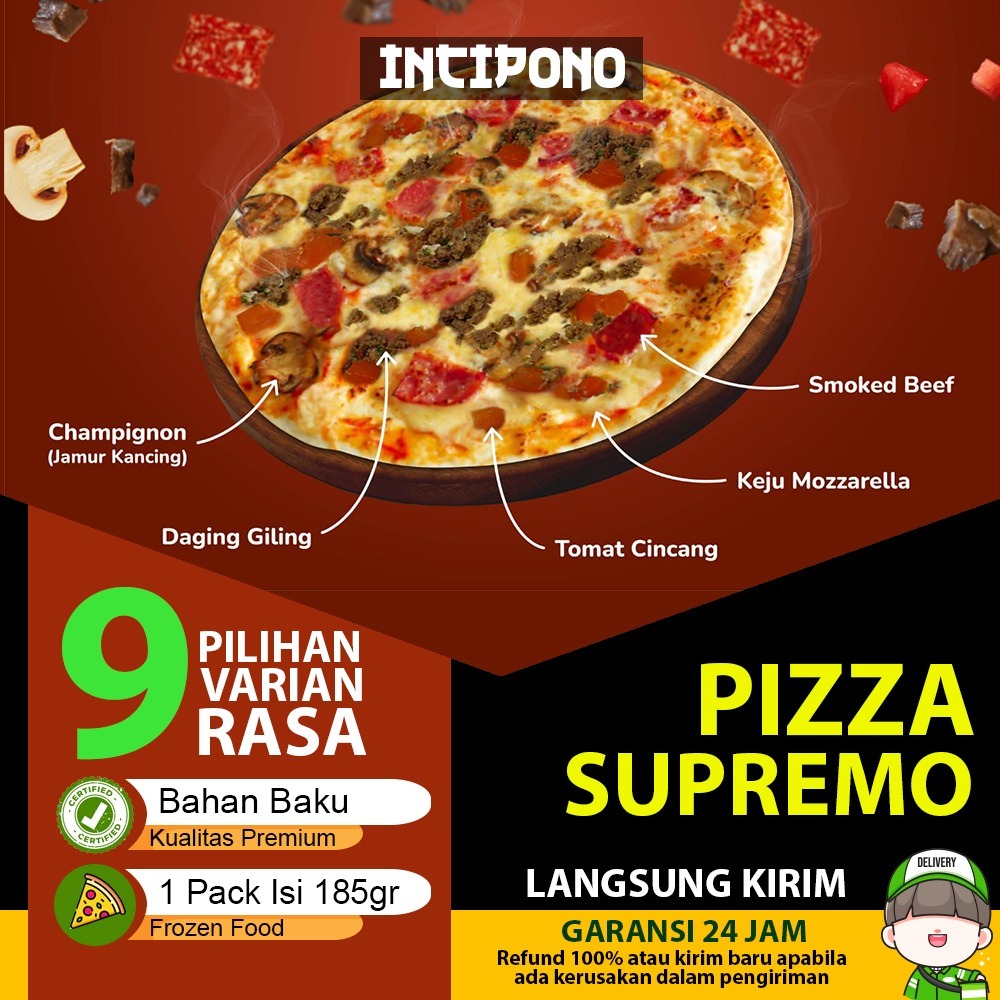 

Incipono Italian Pizza Supremo Frozen 1 Pack Isi 185gr Frozen Food Halal Premium