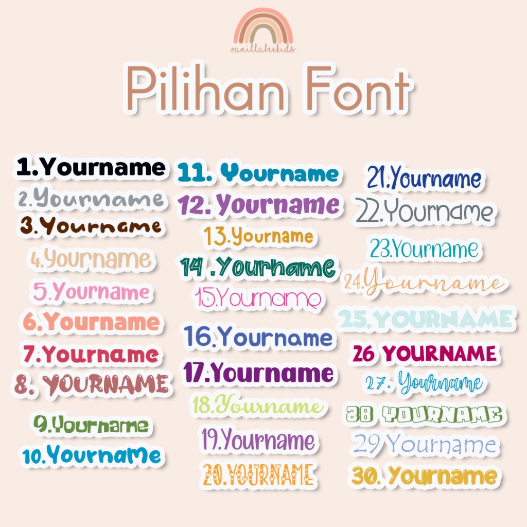 

Stiker Kiss Cut FONT SERIES Label Nama Waterproof Tahan Air