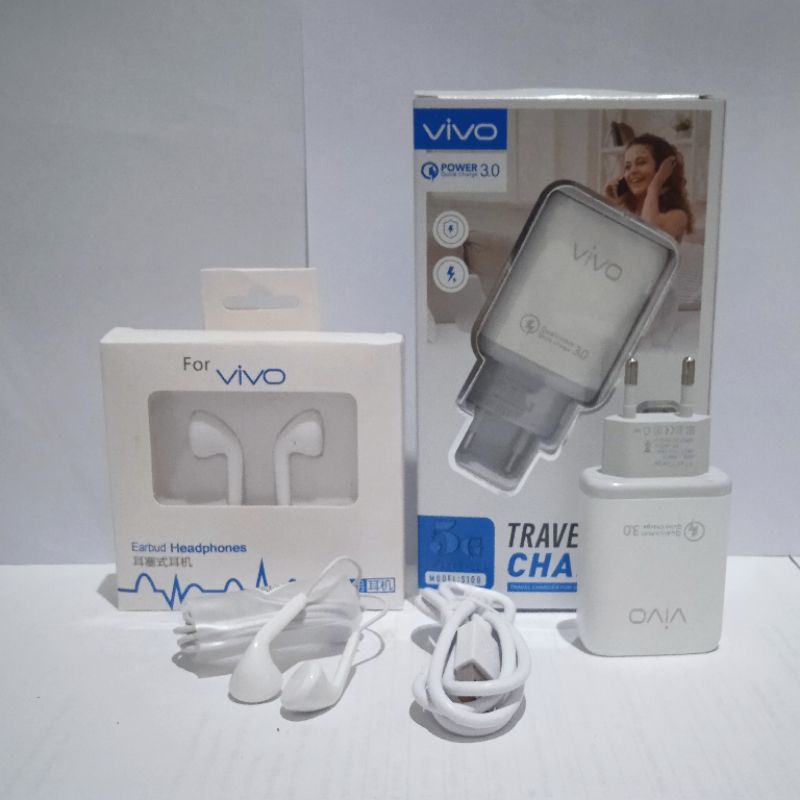 paket 1 set carger vivo + henset earphone vivo carger vivo Y66 Y65 Y12 Y17 Y15 y90 Y91 y91C vivo car