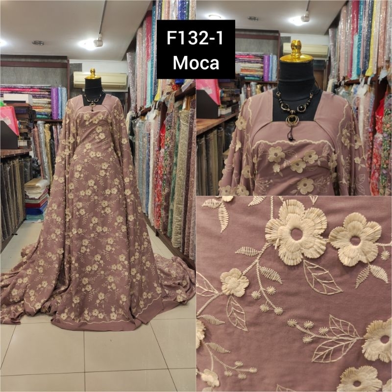 kain Katun Bordir Bunga 3D F132-1 moca