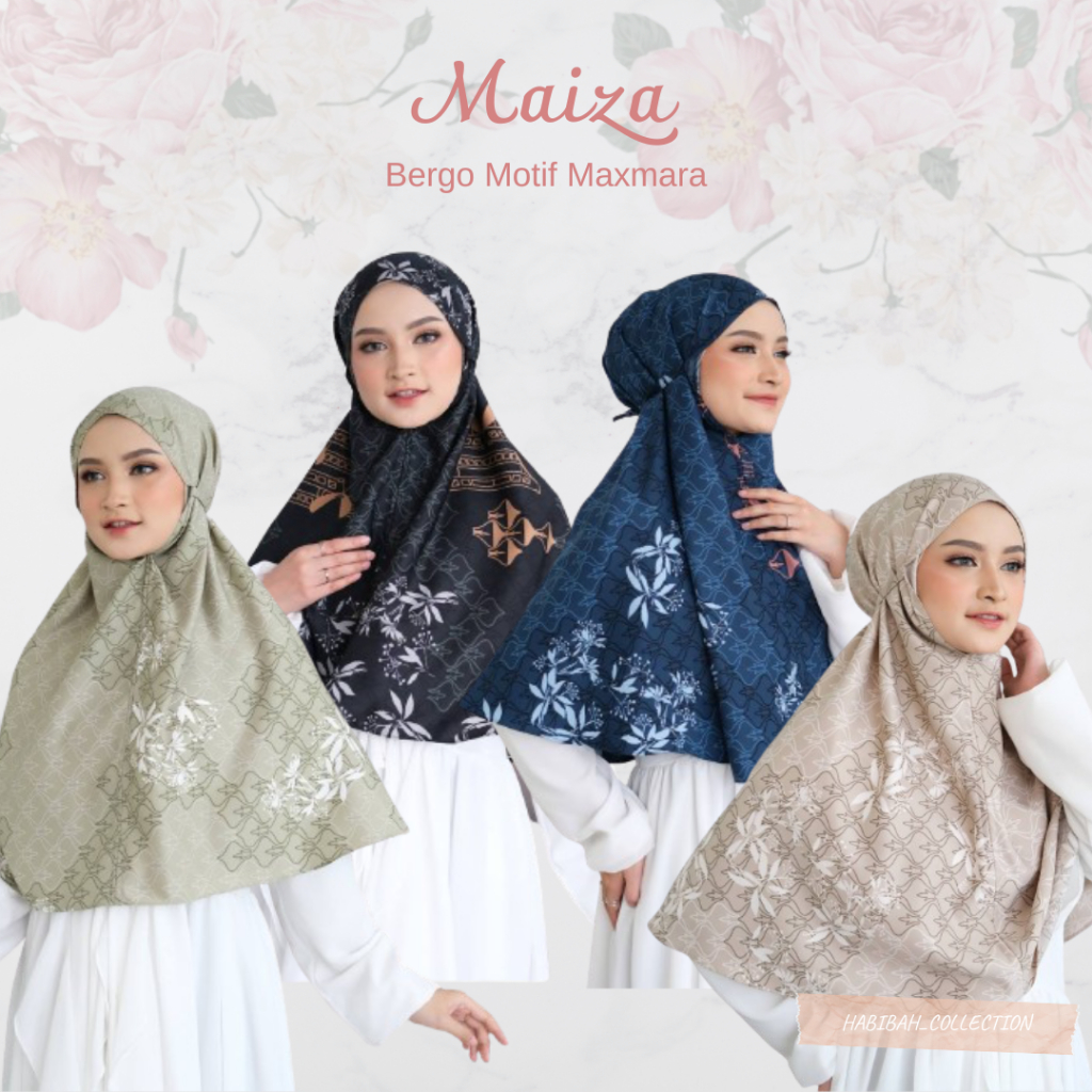 HABIBAH Maiza Bergo motif instan/kerudung bergo instan bahan maxmara/hijab instan motif/bergo motif 