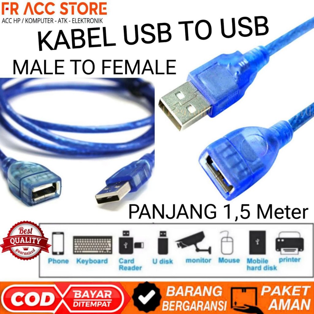 Kabel USB Male To Female 1.5m USB TO USB Kabel Pemanjang USB Extension KABEL USB TO USB BIRU
