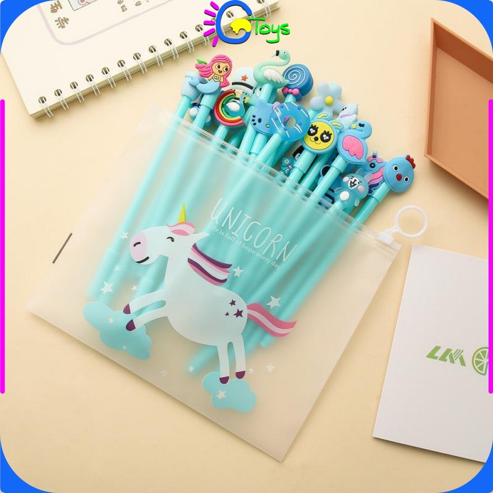 

Pulpen Gel Karakter Lucu Set Isi 20PCS Pena FREE Zipper Pouch Tempat Pensil Transparan