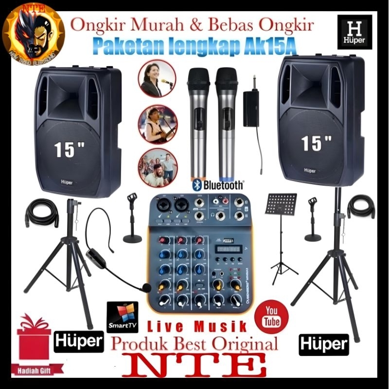 Paket Sound system 15 inch Huper Ak15A Original Live Musik vokal Hall