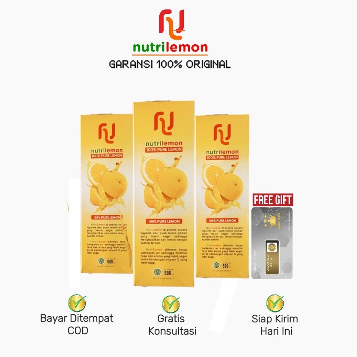 

Nutrilemon - 3 Botol - Sari Lemon isi 500ml - Free Gift LM Baby Gold 3 Pcs