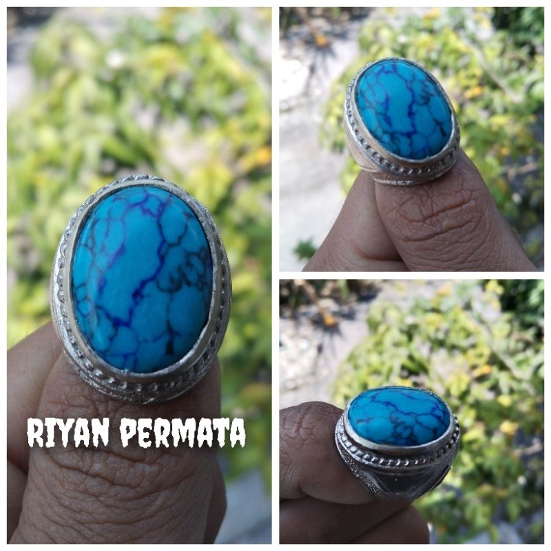 Cincin batu pirus biru urat hitam