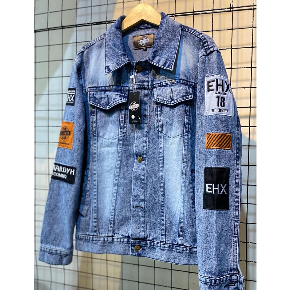 Borong Diskon  JAKET JEANS PRIA DAN WANITA COWOK MODEL TEMPEL BORDIRAN EMBLEM
