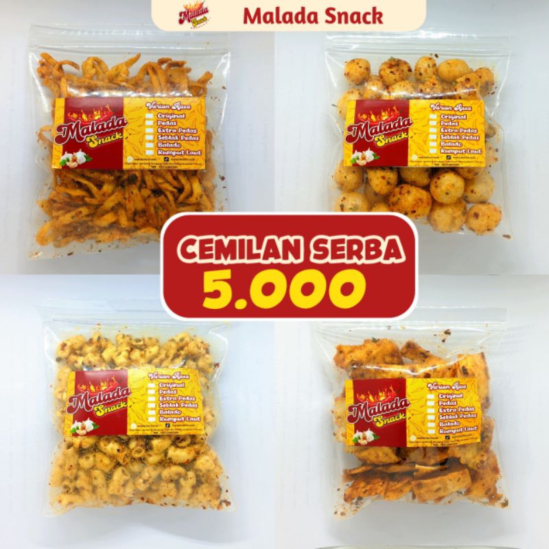 

Cemilan Pedas Serba 5000, Keripik Kaca, Basreng dll