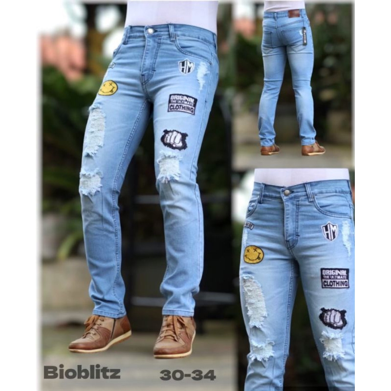 celana jeans sobek pria ripped warna biru langit - LOD SOFT JEANS PANTS
