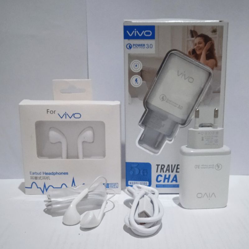 CARGER 1 set carger + henset vivo original earphone vivo carger  vivo Y90 Y91 y91c Y95  Y11 Y12 Y15 