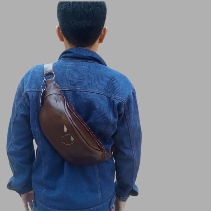 Waistbag pria Tas selempang cowok kulit sapi asli