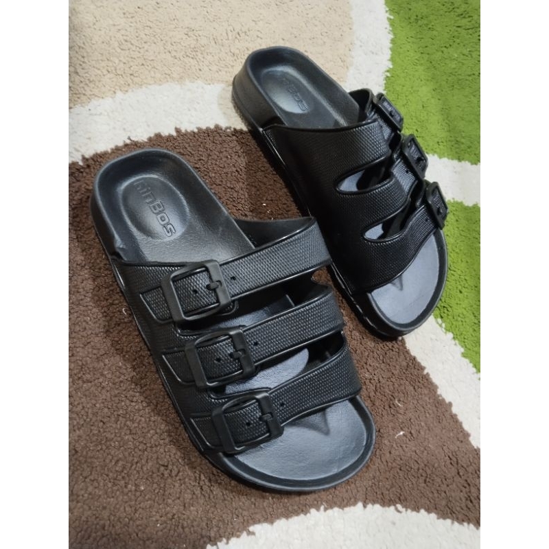 sandal karet pria tali 3/ban 3/gesper 3 kinbos hitam