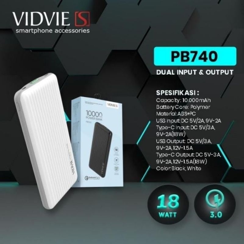 POWER BANK VIDVIE S PB740 DUAL USB 10000 MAH / POWERBANK S-PB740 10000MAH