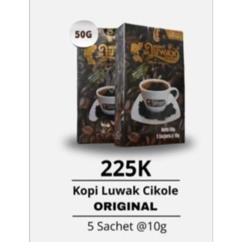 

KOPI LUWAK CIKOLE ORIGINAL Satu BOK isi 5 Sacet @10g