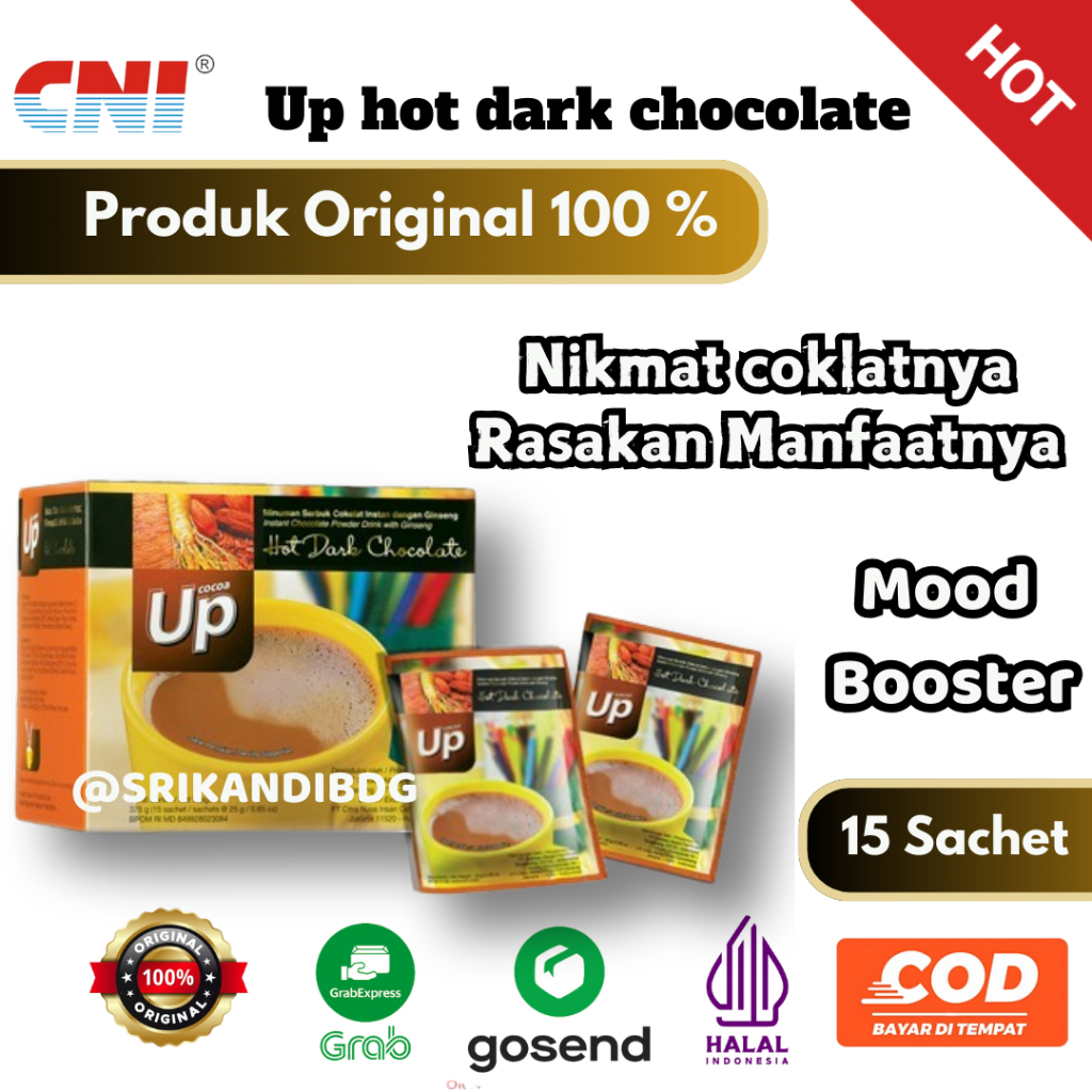 

CNI Up hot dark chocolate mnuman coklat isi15 Sachet X 25gr