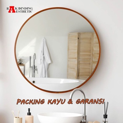 Cermin Lis Kayu Aesthetic Scandinavian Vintage Cermin Dinding Bingkai Frame Kayu Bulat Gantung Tempe