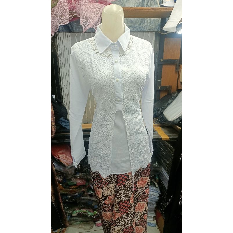 ATASAN SEMI KEBAYA MODERN MODEL BELAH/ATASAN MODEN/ATASAN SEMI BROKAT/ATASAN PUTIH/ATASAN KERJA/ATAS