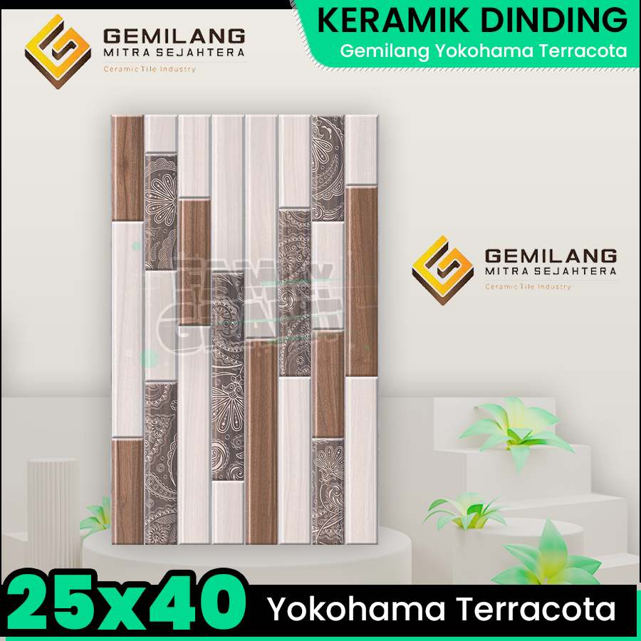 Keramik Dinding 25x40 Gemilang Yokohama Terracota Motif Batik Glossy