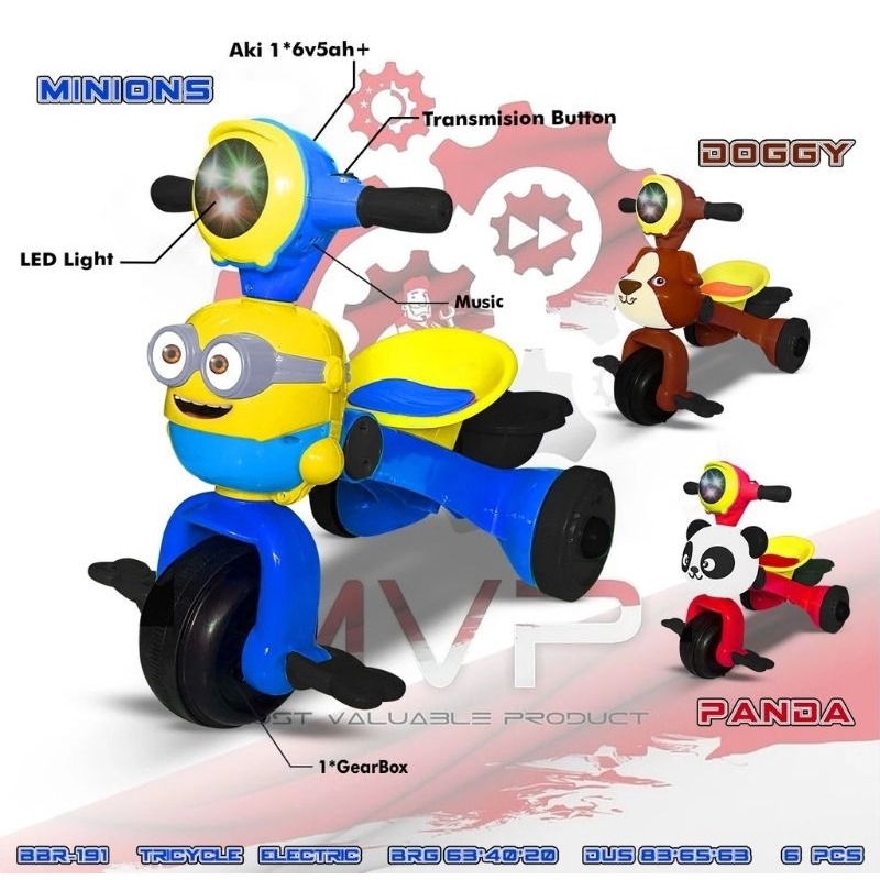 BBR191 Sepeda Anak Roda Tiga Tricycle Bike Mainan Motor Motoran aki  minion
