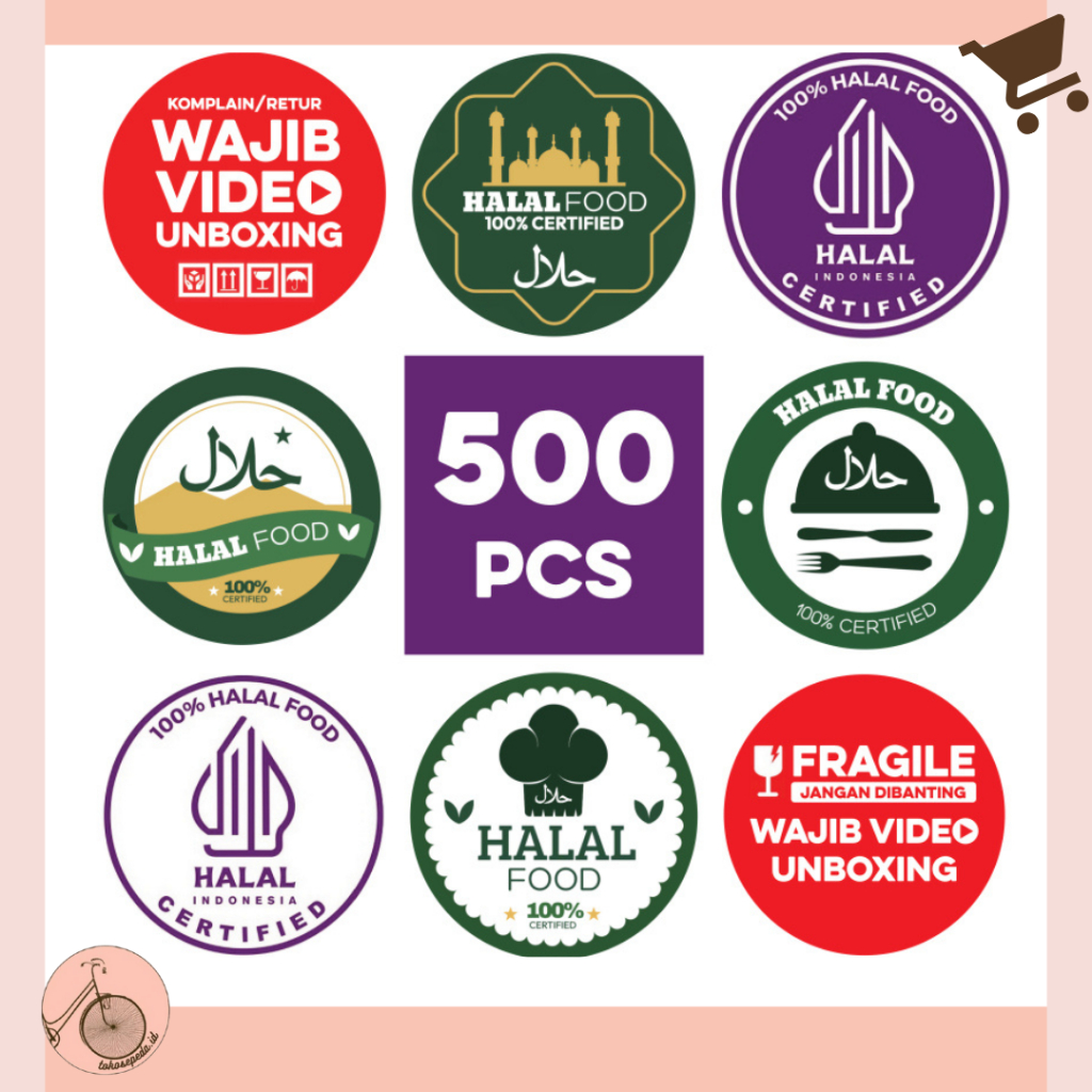 

500 Pcs Sticker Roll 2,5cm Stiker Halal Makanan dan Wajib Video Unboxing untuk Seller Online ST001