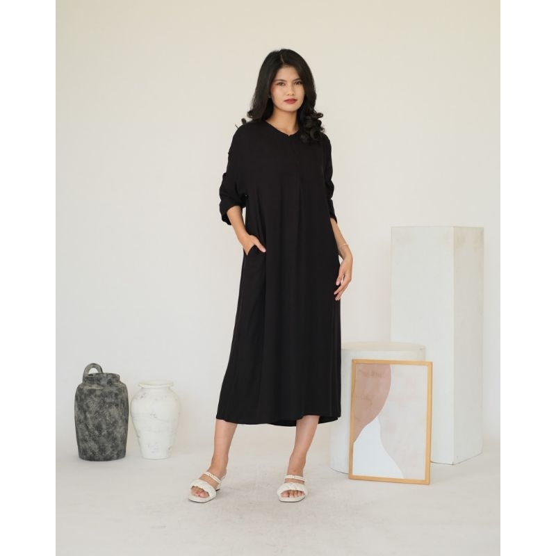 GAMIS RAYON ADEM HITAM POLOS | DAILY GAMIS | DAILY DRESS