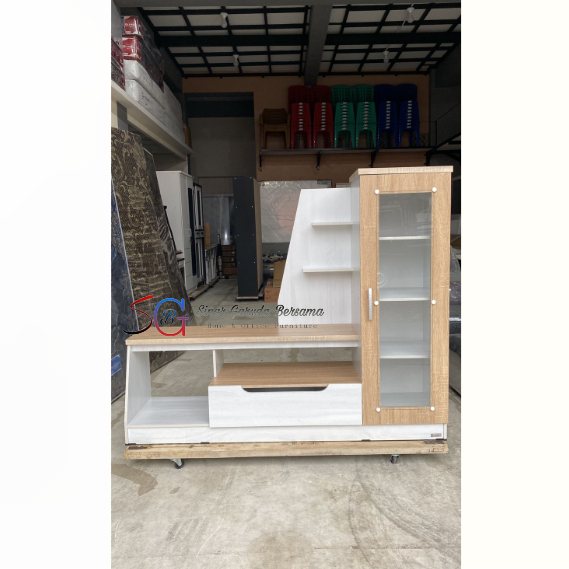 [TERBARU] LEMARI TV LETTER L PINTU KACA / MEJA TV LETTER L CREAM PUTIH