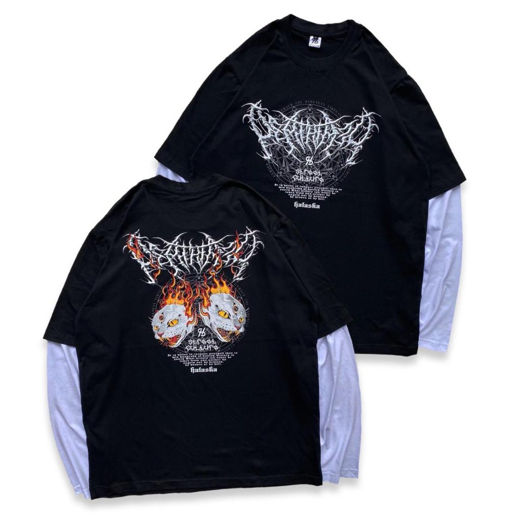 Baju Kaos Sablon oversize lengan panjang double layer
