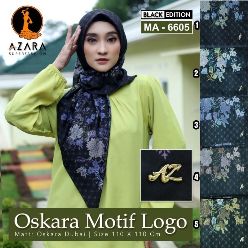 Segiempat Black Edition Jilbab Azara Oskara Motif Logo Hijab Segi Empat Hitam Kerudung Segi4