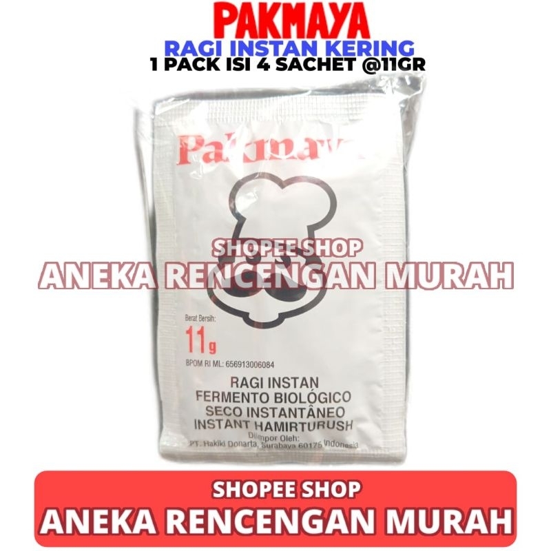 

Instan Dry Yeast Ragi Instan Kering Pakmaya 1 Pack Isi 4 Sachet x 11gr