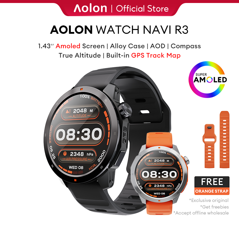 Aolon Navi R3 Jam Tangan Pria GPS Map Running Pace AOD Display Amoled Screen Smartwatch Stainless Steel 3ATM Waterproof Altitude-1