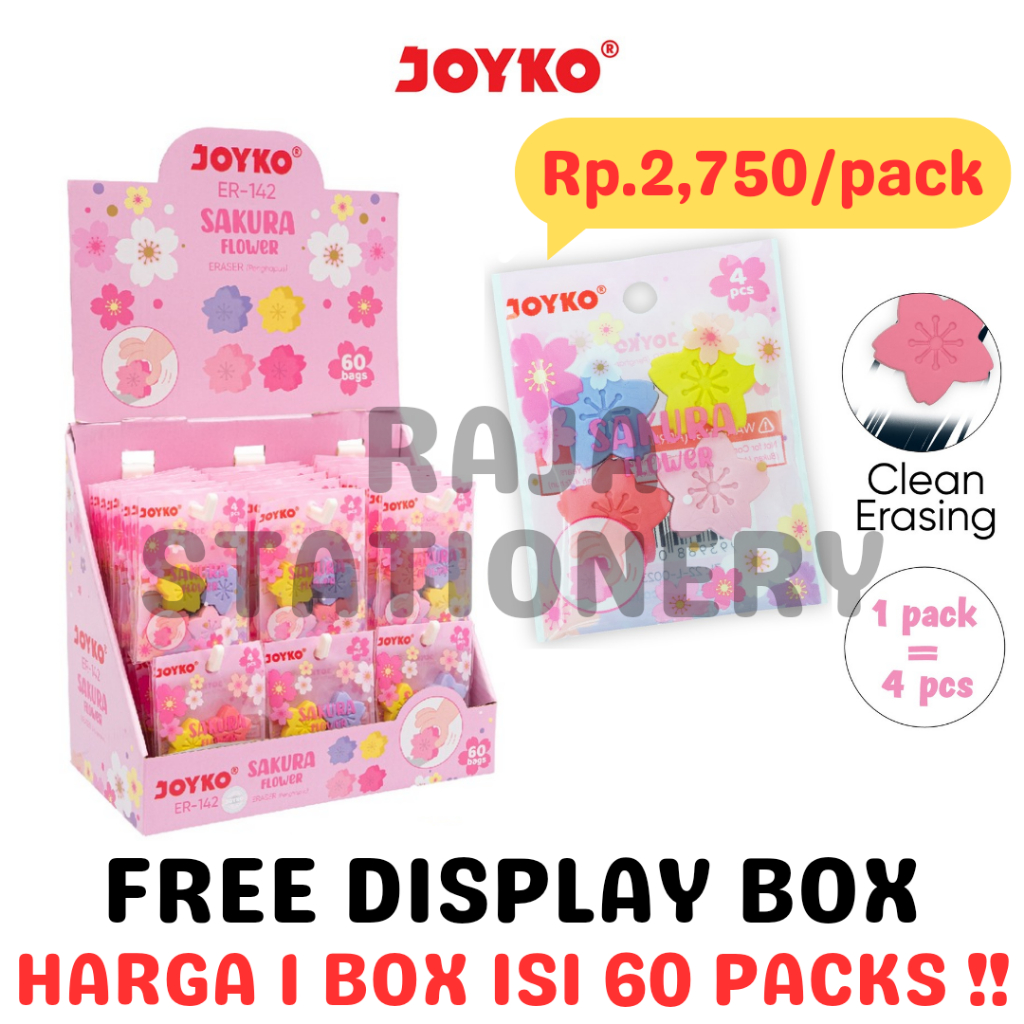 

JOYKO ERASER SAKURA FLOWER PACK PENGHAPUS JOYKO ANAK MOTIF BUNGA JEPANG LUCU SEKOLAH BOX ER-142 [60PACKS]