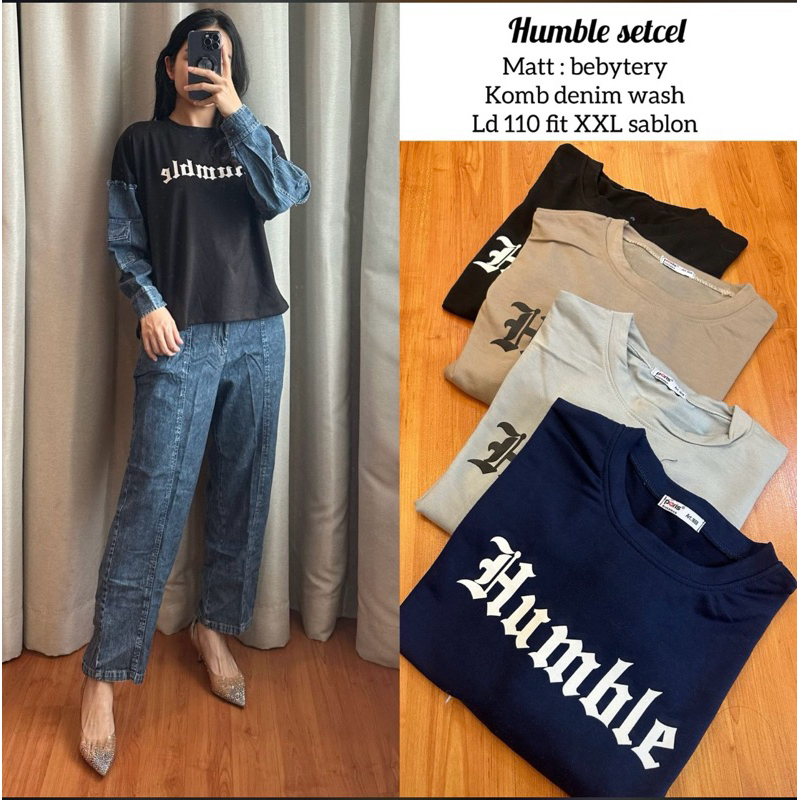 One set denim kaos setelan celana wanita denim jeans