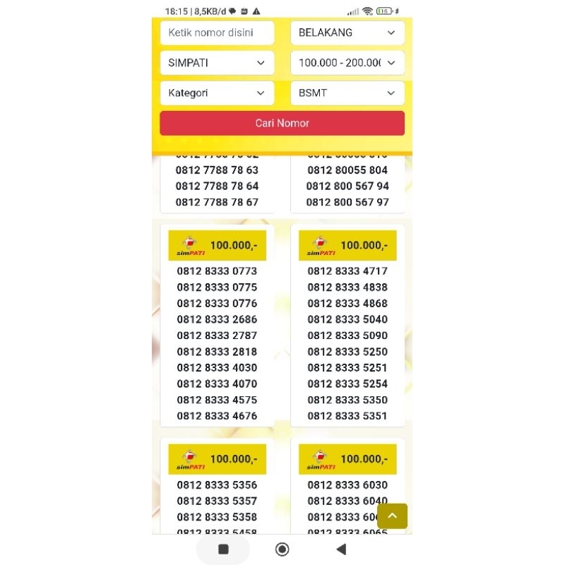 Nomor cantik simpati triple 333 bsm05