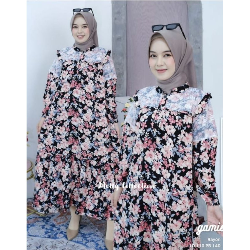 gamis remaja terbaru Aulia dress rayon motif bunga kekinian
