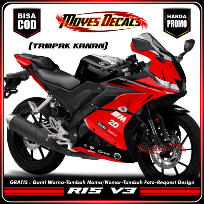 Decal Yamaha R15 V3 Full Body ,Decal sticker Yamaha R15 V3 motif RedBlack