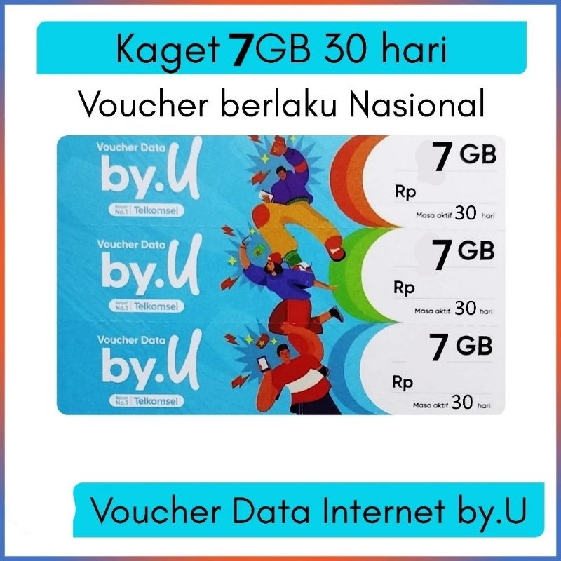 Voucher by.U Paket Data Internet Kuota 7gb 30 Hari Nasional Sinyal Telkomsel