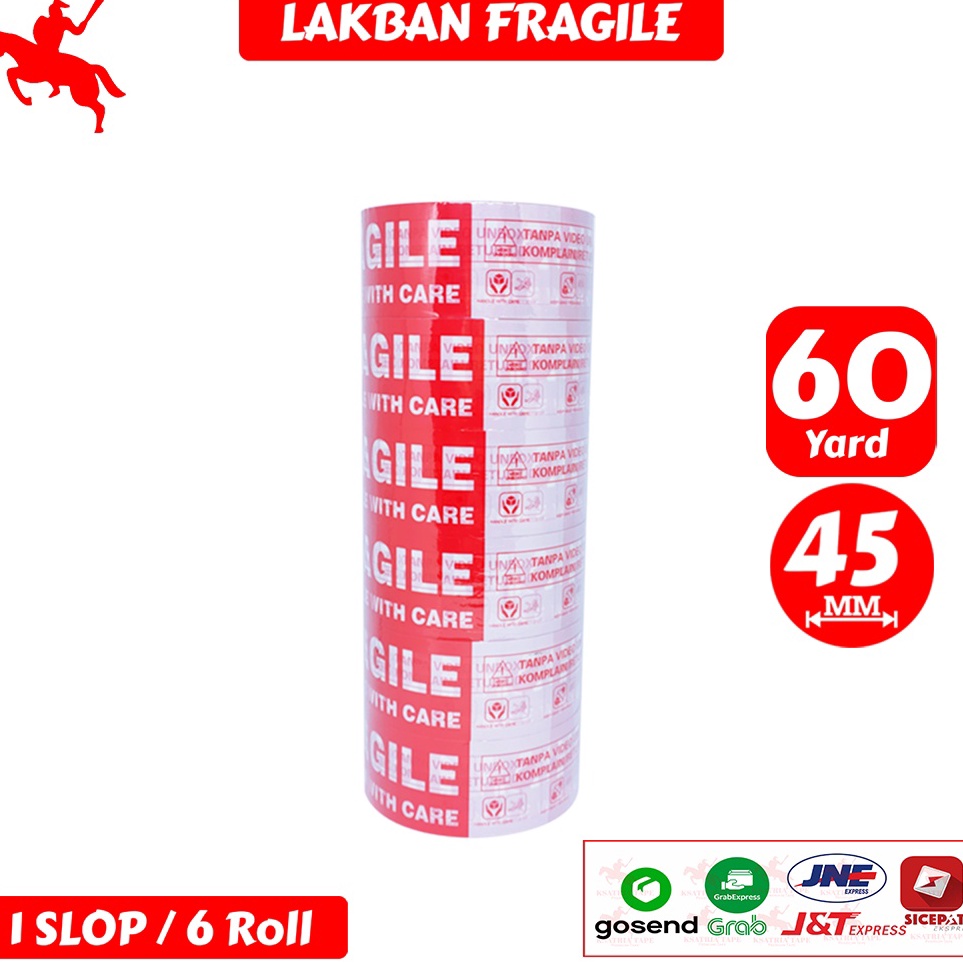 

ART W5C Lakban OPP Tape Lakban Fragile KSATRIA Tape 45mm x 6 Yard 1 Slop